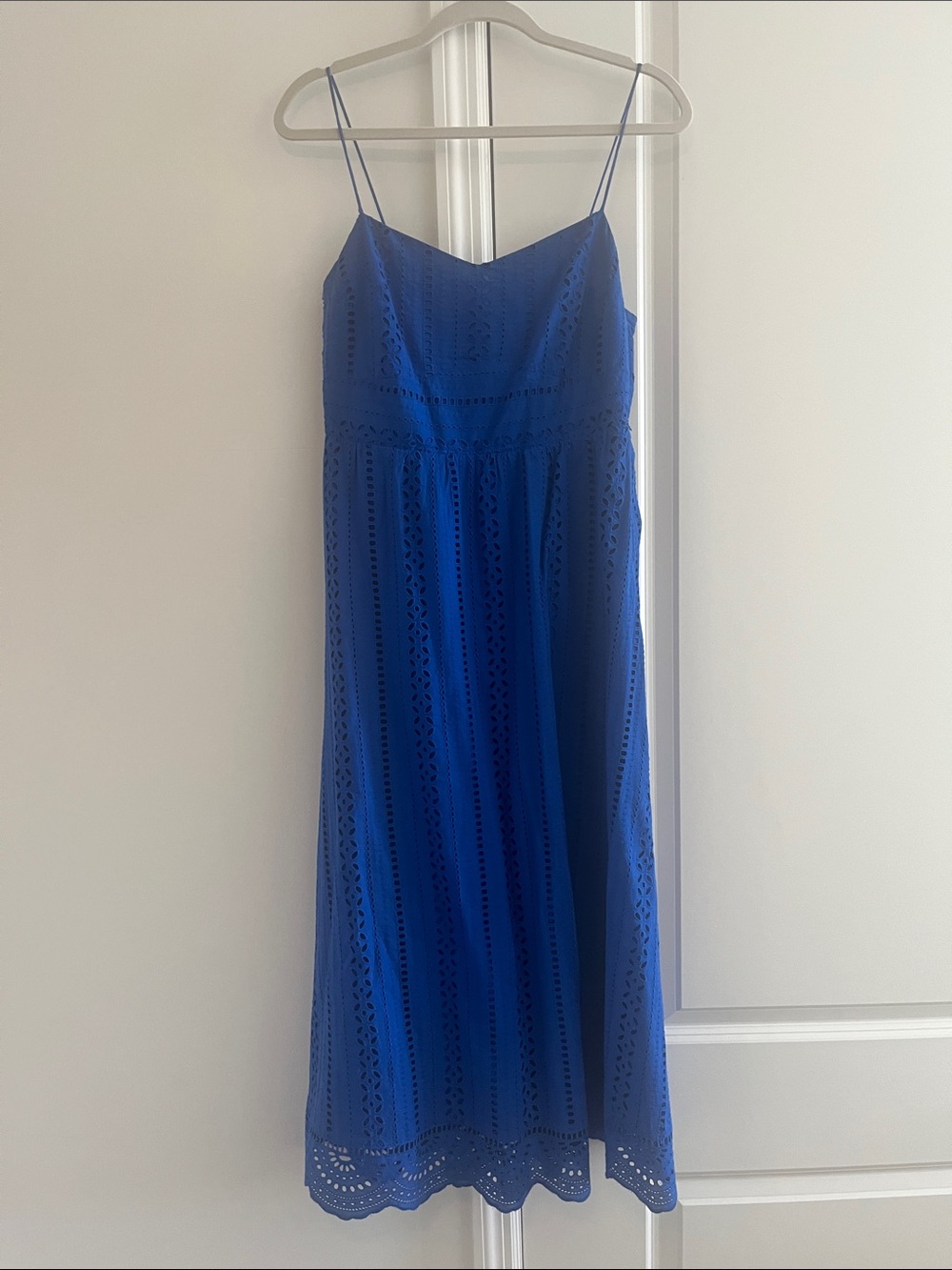 Zara Royal Blue Eyelet Maxi Dress with Spaghetti Straps